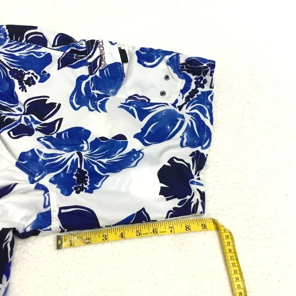 Speedo Swim Shorts Men's Blue/White Floral Aloha Lace Up Size M